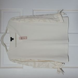 Cream Petite Ann Taylor Factory Blouse with Decorated Sleeves